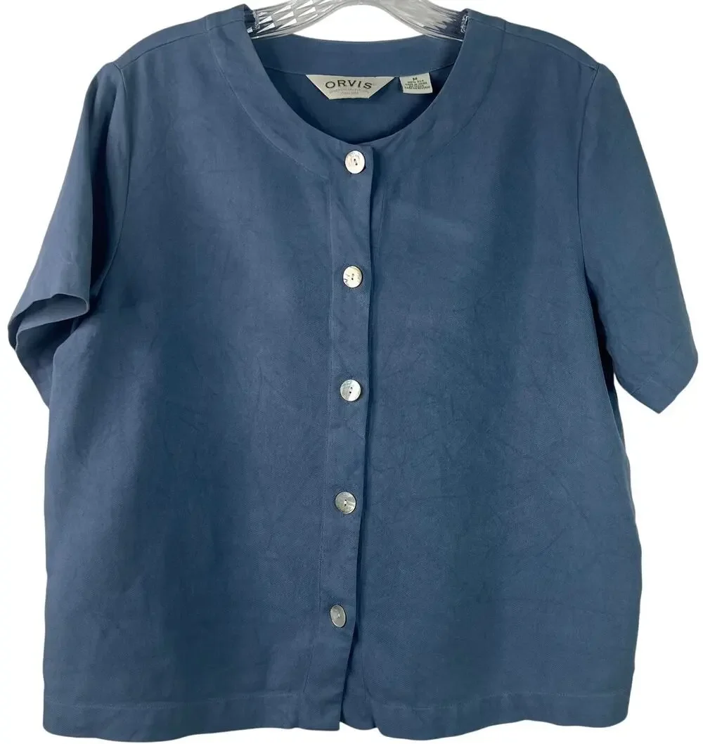 ORVIS Women's 100% Silk Short Sleeve Button Down Shirt Classic Minimalist Size M - Picture 1 of 13
